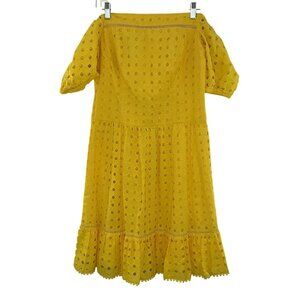 Donna Morgan Dress Women 8 Yellow Eyelet Off the Shoulders Pleated Ruffle Hem‎